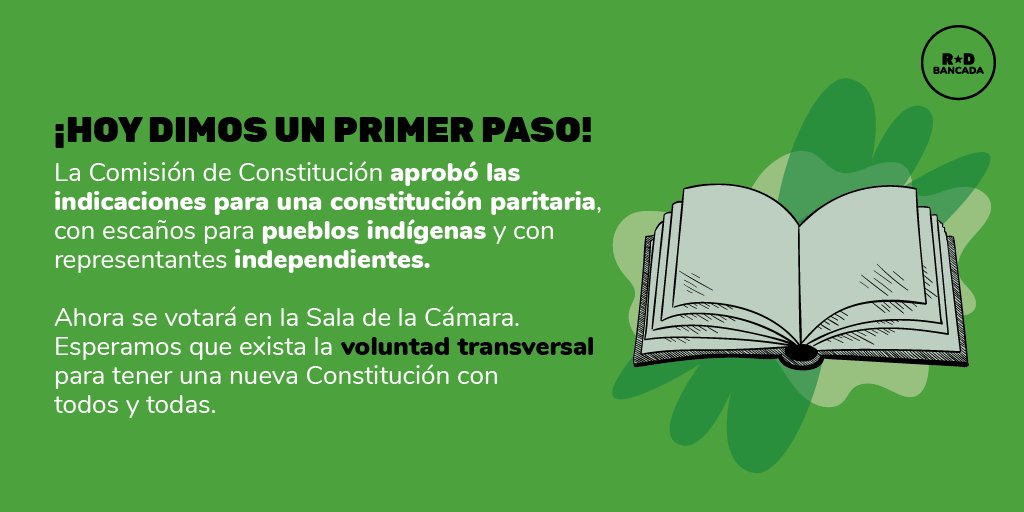 CatalinaPerezS's tweet photo. ¡Avanzamos! La Comisión de Constitución aprobó indicaciones de paridad de género, escaños reservados para pueblos originarios y participación de independientes. El miércoles se vota en Sala. https://t.co/1H5GkWaROz