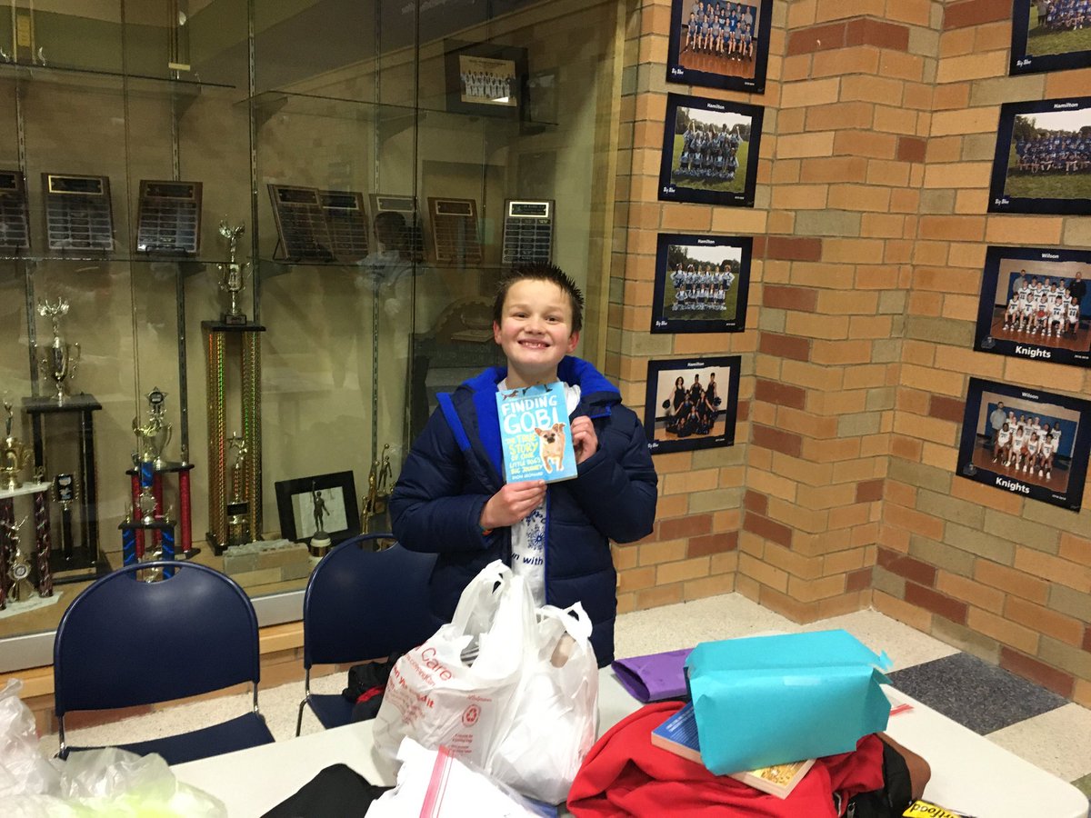 Two of my favorite things..running and books!  Great day with the Hamilton Running Club.  Garfield, Wilson, HHS students ran in freezing rain and then celebrated.  Each runner received Finding Gobi.  Shout out to Coach Barrow for all her planning! <a href="/findinggobi/">Finding Gobi</a> #BigBlueOnTheMove