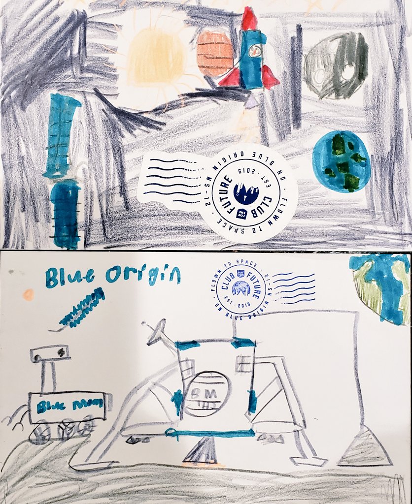 Best gift ever!!!
Andy and Eva's cards just arrived from the #IAC2019 in Washington DC via Texas and the EDGE OF #SPACE courtesy of @blueorigin and @clubforfuture 
@iafastro @JeffBezos @amazon