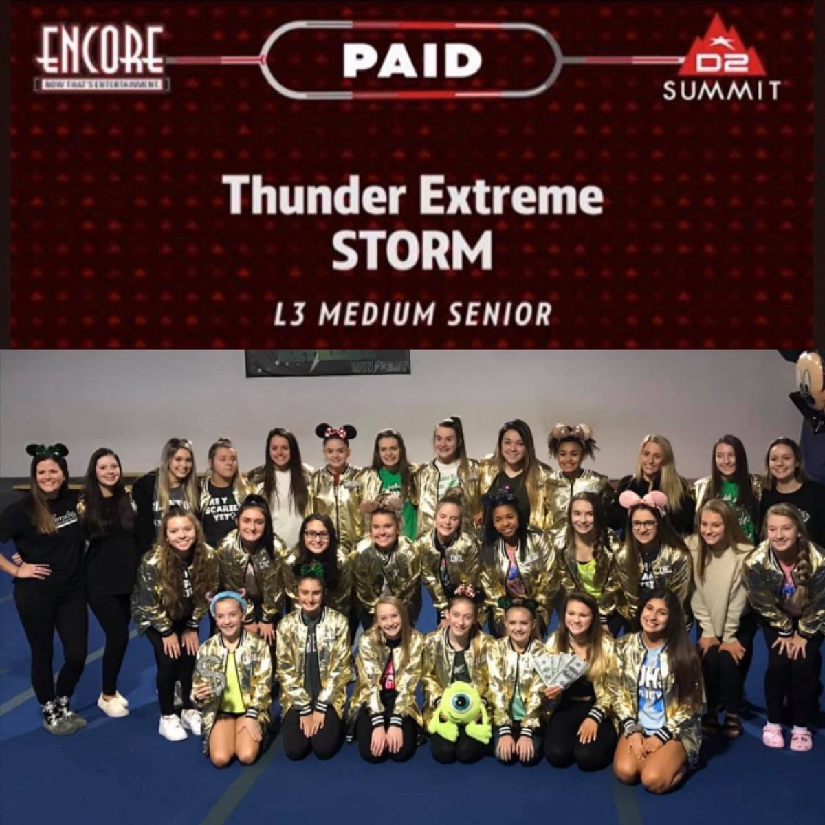 thunderextreme9's tweet photo. A BIG congrats to Storm on earning a Paid Bid this weekend!!! 💚⚡️ High point for the D2 competition! Thank you Encore for this opportunity! #thunderextreme #thestormjustgotbigger #season9 #summit5 #d2summitbound #orlando2020 #eyeofthestorm #mikewazowski https://t.co/KZs7MQLQfL