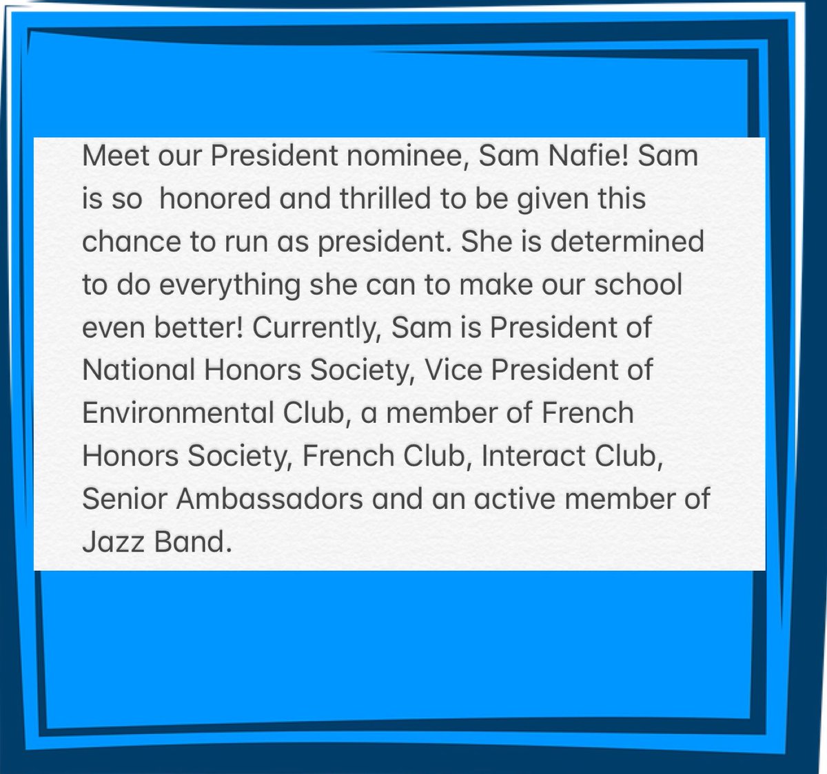 Our Presidential candidate Sam Nafie!💙 #PresidentofPequannock2019