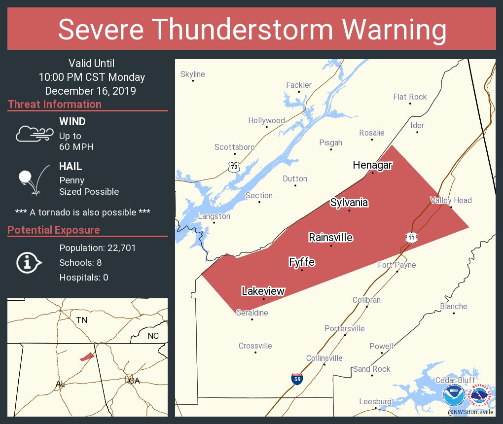 Severe Thunderstorm Warning including Rainsville AL, Henagar AL