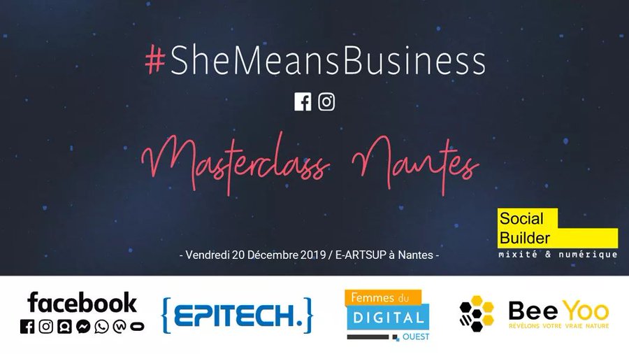 J-3 avant la Masterclass #SheMeansBusiness #Nantes Facebook <a href="/SocialBuilder/">Social Builder</a> !
▶️  FDOuest est partenaire de cette formation GRATUITE pour les femmes (futures) entrepreneures
⏩ Vendredi 20/12 
➡️ Inscription gratuite OBLIGATOIRE bit.ly/2t3Mun9