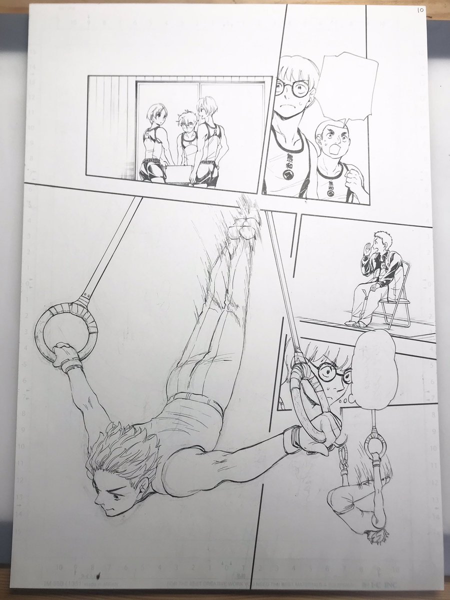 先週40話の原稿。色々セリフなどを直しているうちに抜けてしまったのですが、ミツの平行棒の得点は14.15点です。 