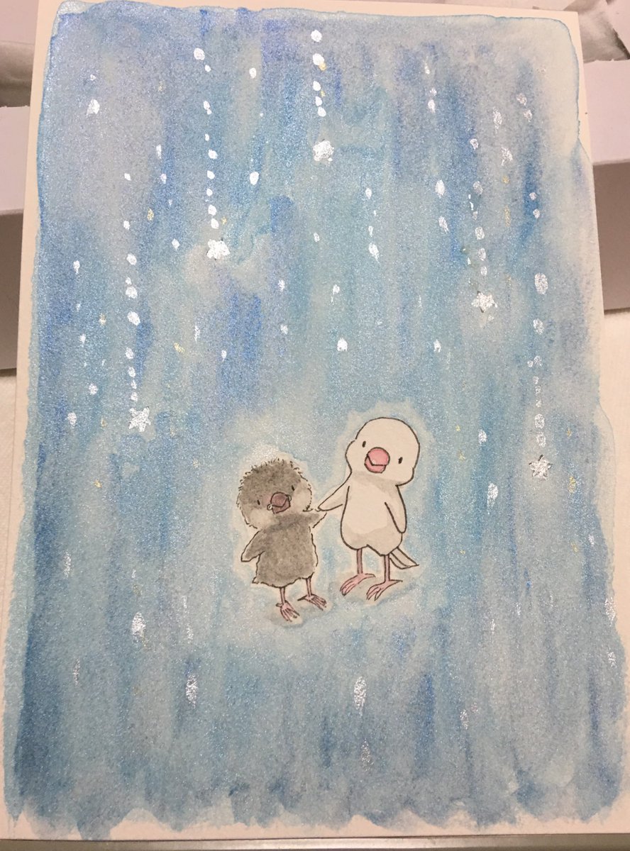 文公 文鳥とハムスター على تويتر 文鳥イラスト色塗り 4枚だけ 背景を顔彩で塗ったので 角度で色味が変わります 手のひら文鳥は 一言を書いて出来上がりです 文鳥イラスト 透明水彩 顔彩