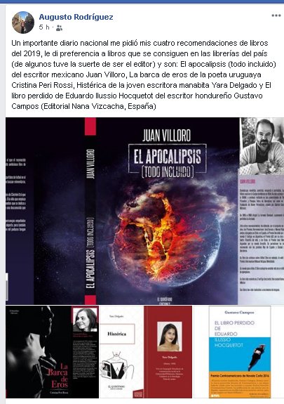 Maravilloso cuando un escritor y editor recomienda tu libro junto a los de Juan Villoro, Cristina Peri Rossi y Yara Delgado.
<a href="/Marieugehn/">María Eugenia Ramos</a> <a href="/KalkiMartinez/">Kalki Martínez</a> @JorgeMM2010 <a href="/jorgecarrion21/">Jorge Carrión</a> <a href="/sergioramirezm/">Sergio Ramírez</a> <a href="/cacuenta/">Centroamérica Cuenta</a> @edurne_portela @AnagramaEdito <a href="/JuanVilloro56/">Juan Villoro</a> @7tojil <a href="/albanyfloresgar/">Albany Flores Garca</a>