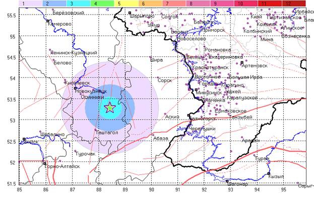 Умеренное землетрясение Кемеровская область Магнитуда: 3.2 Произошло: 17.12.2019 в 03:25:28 (по Красноярску)