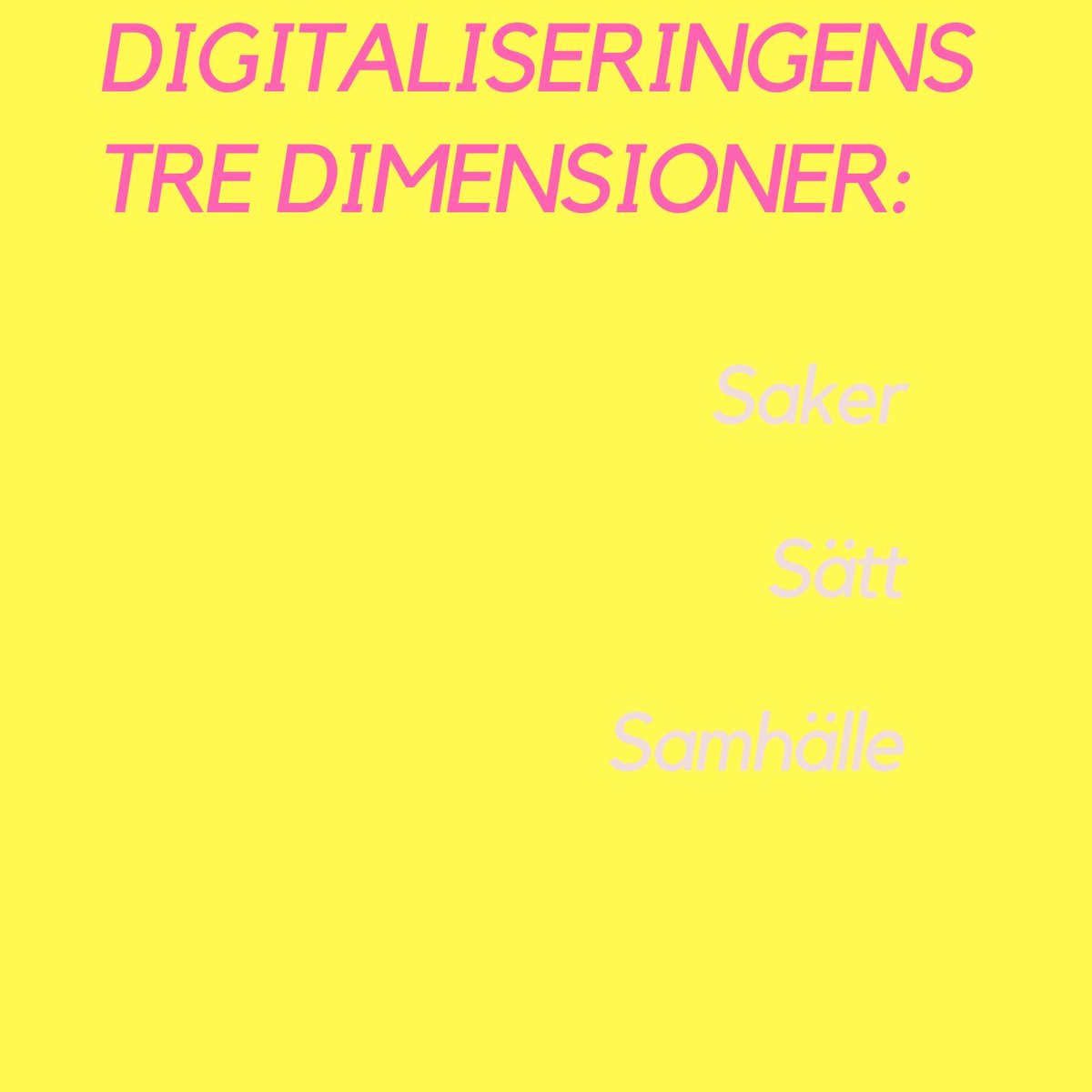 Digiforskarna's tweet photo. Digitaliseringen har tre dimensioner:
Saker - SÀtt - SamhÀlle
#LillaDigitaliseringsboken #digitalisering #digitaliseringsforskning https://t.co/8FvIodwGk0