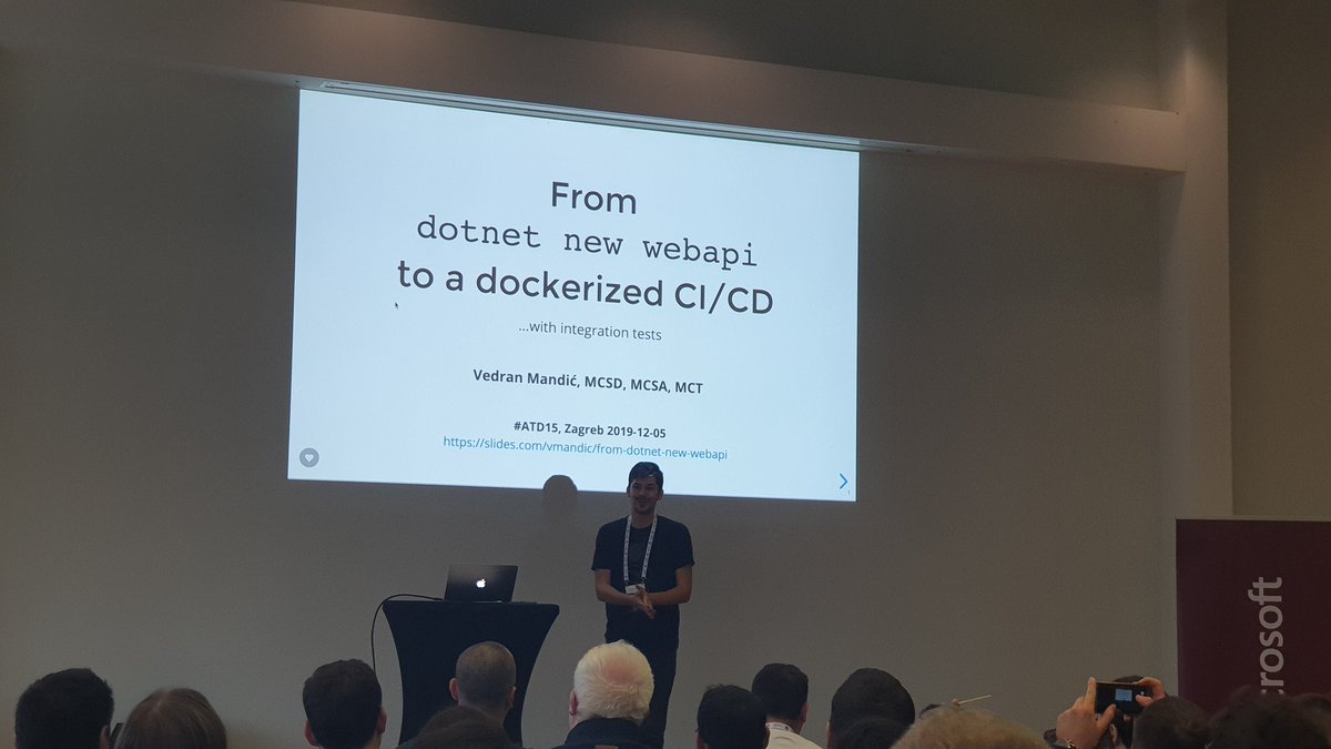 miroslavpopovic's tweet photo. @vekzdran shows how to create new #webapi project with #dotnetcore and dockerizing it @ATDkonferencija #atd15 https://t.co/OsSp6MwceF