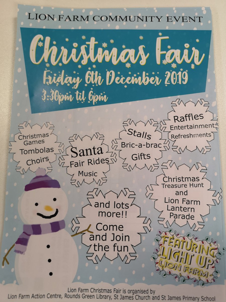 LionFarmFocus's tweet photo. Almost here!!
We're all set for our community Christmas fayre, tomorrow from 3.30pm-6.00pm. So much festive fun, lantern parade and carols outside church to finish off. 
Please note that the roads through Lion Farm will stay open, be extra careful! Stay safe. https://t.co/wwnxTiVkWP