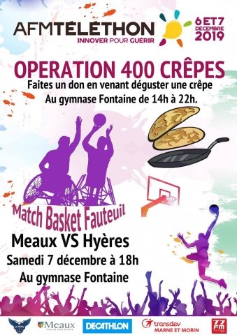 TELETHON : du basket et des crêpes !

Cette année les clubs de Basket de Meaux (CS Meaux Basket et CS Meaux Basket Fauteuil) s'engagent toute la journée du samedi 7 décembre pour le Téléthon.
+ d'infos : bit.ly/33Tcazw