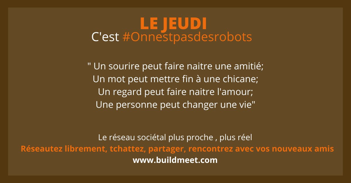 BuildMeet's tweet photo. le jeudi sur https://t.co/0xsgsNs5EC
 c'est #Onnestpasdesrobots https://t.co/AdXDhw6Ess