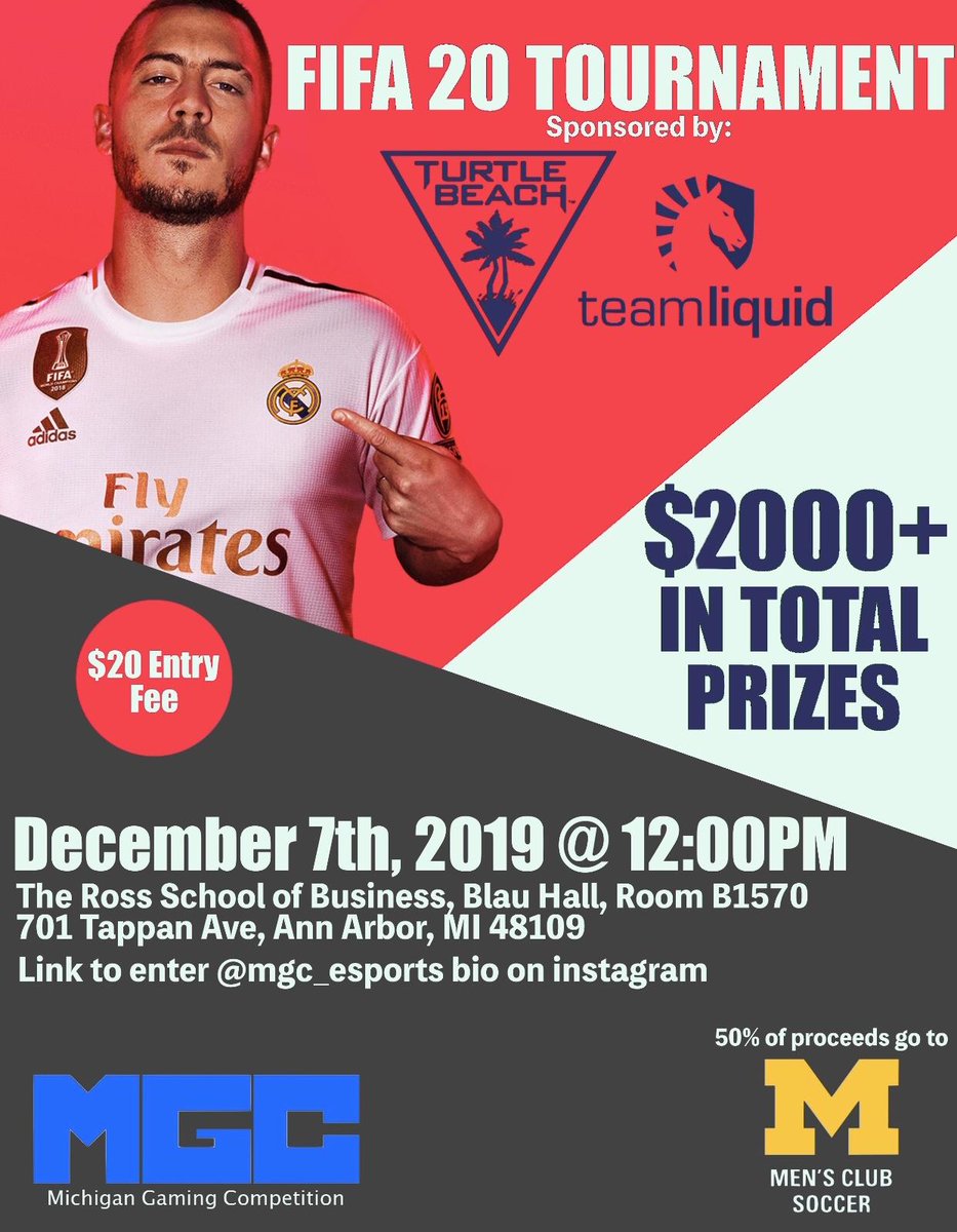 wearesoccer_mi's tweet photo. FIFA '20 TOURNAMENT!

Test your skills against fellow players for chance to win huge prizes in the UM Men's Club Soccer (@ummcs_official) FIFA '20 Tournament this Saturday, 12/7 at 12PM at UM Ross Business School. Just $20 to play. Register via link at IG account listed below. https://t.co/0OCa5Sf63f