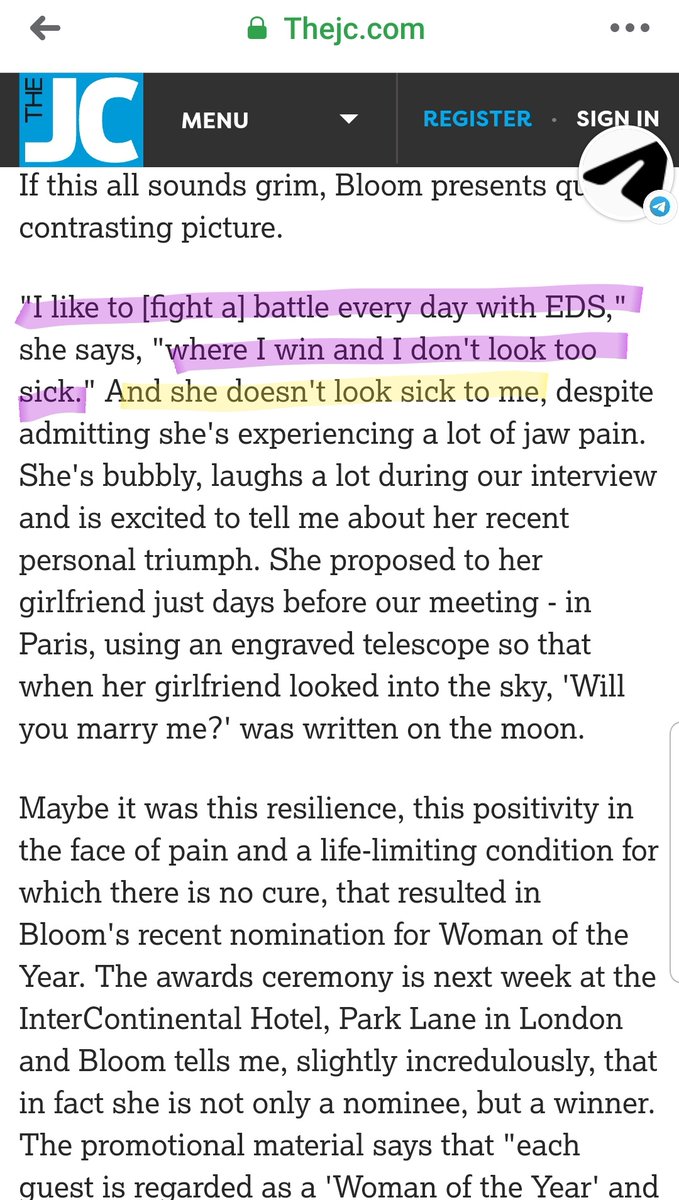 Hey. Remember when Lara said people succumb to their EDS bc it's easier??That looking too sick is bad and you[r internalised ableism] should always want to win? And how that Inspiration Trash made others look upon her with awe?