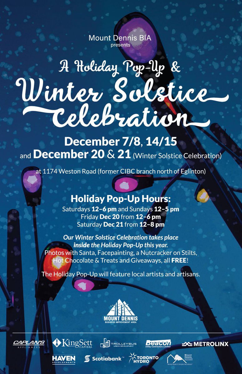 Come join us this weekend when our Holiday Pop-Up opens at 1174 Weston Road 12-6 pm Saturdays and 12-5 pm Sundays <a href="/supercoffeeMD/">𝚜𝚞𝚙𝚎𝚛𝚌𝚘𝚏𝚏𝚎𝚎 ☕</a> <a href="/CaplanAppliance/">Caplan's Appliances</a> <a href="/MountDennisCA/">MDCA</a> <a href="/FrancesNunziata/">Frances Nunziata</a> <a href="/MountDennisCA/">MDCA</a> <a href="/JeanBoutot/">Jean-Marie Boutot</a> @Veezvegan <a href="/MountDennisNC/">Mount Dennis Neighbourhood Centre</a> <a href="/TABIANews/">Toronto Association of BIAs (TABIA)</a> <a href="/CulturalHotspot/">Cultural Hotspot</a>