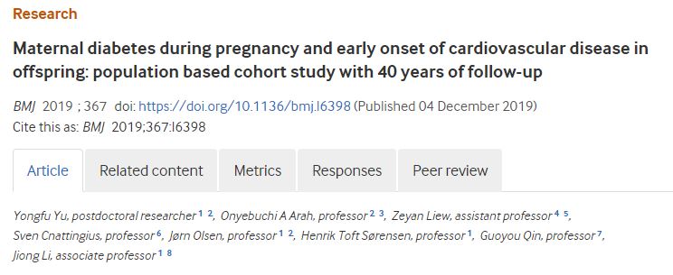 YongfuYu's tweet photo. Our @bmj_latest paper: #children of #mothers with #diabetes, especially mothers with CVD history or diabetic complications, have increased risk of early-onset #CVD across the first four decades of life. @ToftSorensen @oacarah @liew_zeyan @dceaarhus  https://t.co/t3zhW87rmH https://t.co/OHXFB8bOhx