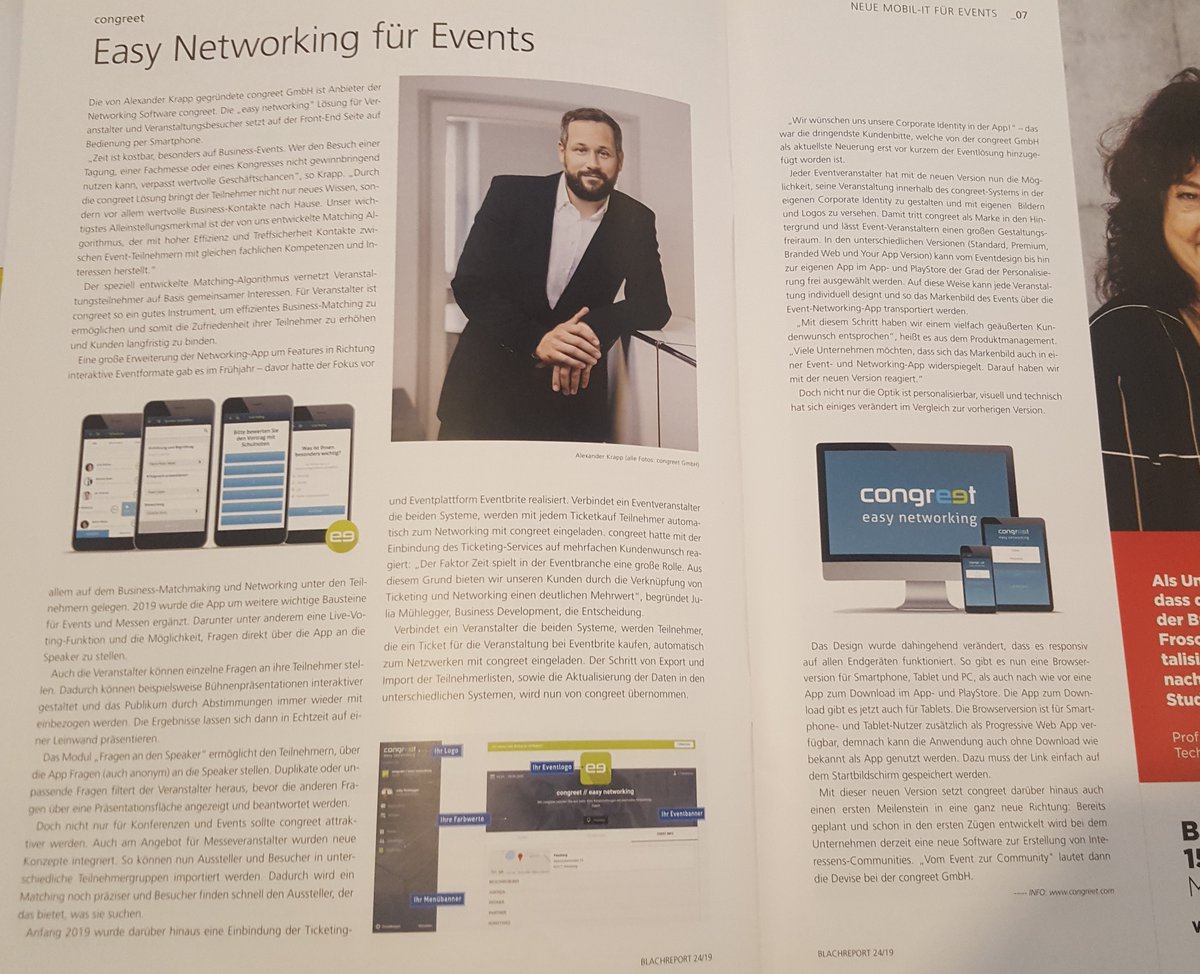 congreet's tweet photo. Diese Woche im @BlachReport - und die Entwicklung der #congreet-Software geht weiter! https://t.co/IZM4bbZBL8