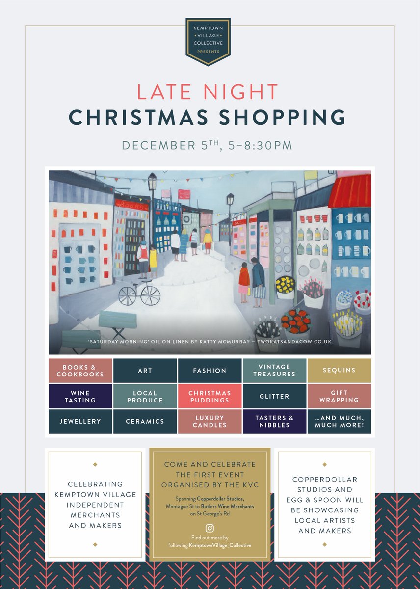 It's today: Christmas Shopping Evening in #Kemptown! Wine tasting, cookbooks, Christmas puddings, vintage treasures, accessories, cards, gifts, arts and jewellery from Kemptown's independent merchants, makers and cafes. #Brighton #Christmas2019