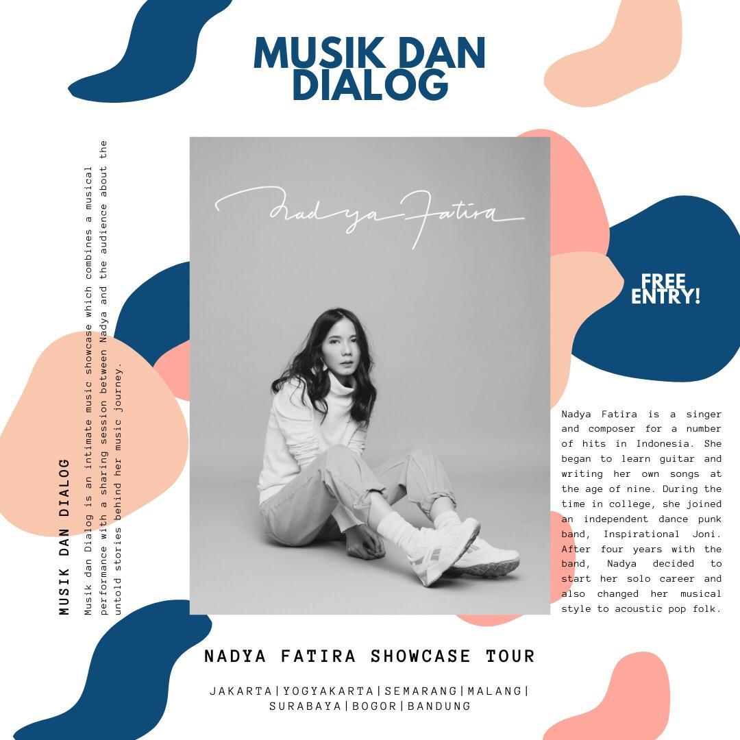 thedisplaynet's tweet photo. @nadyafatira hits the road with “Musik dan Dialog” tour. She’ll be visiting Yogyakarta, Semarang, Malang, Surabaya, Bogor, and Bandung this December.
.
Save the dates and be there because it’s FREE ENTRY!
.
#thedisplay
#displayingevent https://t.co/ImQpUYD8FL