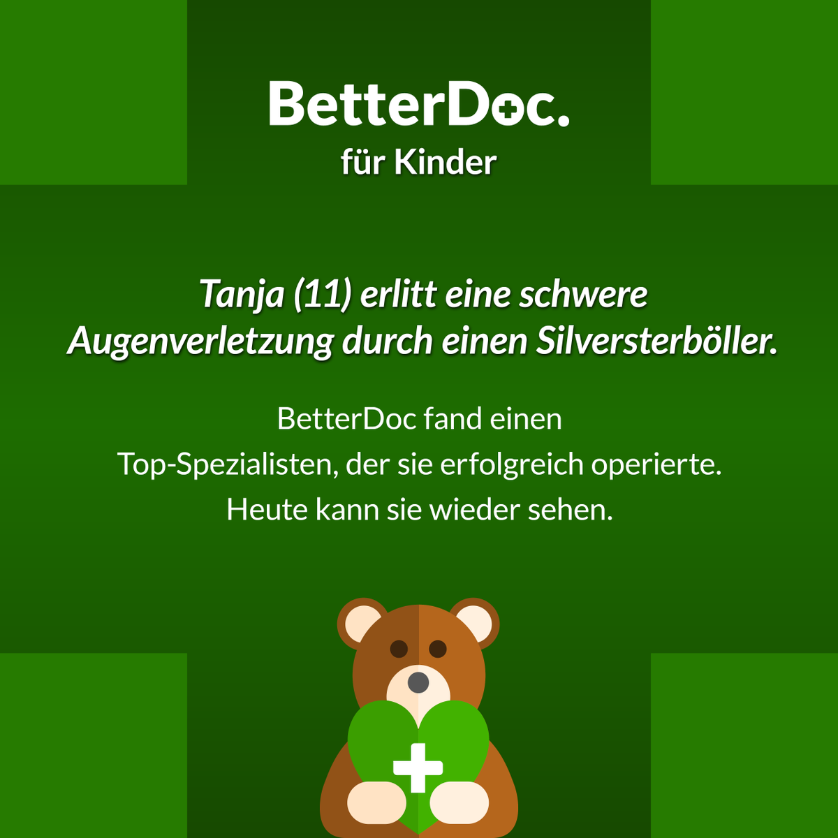 Echte Patienten - Echte Geschichten! Eine weitere bewegende Patientengeschichte, die uns täglich antreibt.

Weitere Informationen zu unserer Aktion "BetterDoc für Kinder" finden Sie unter betterdoc.org/kinder