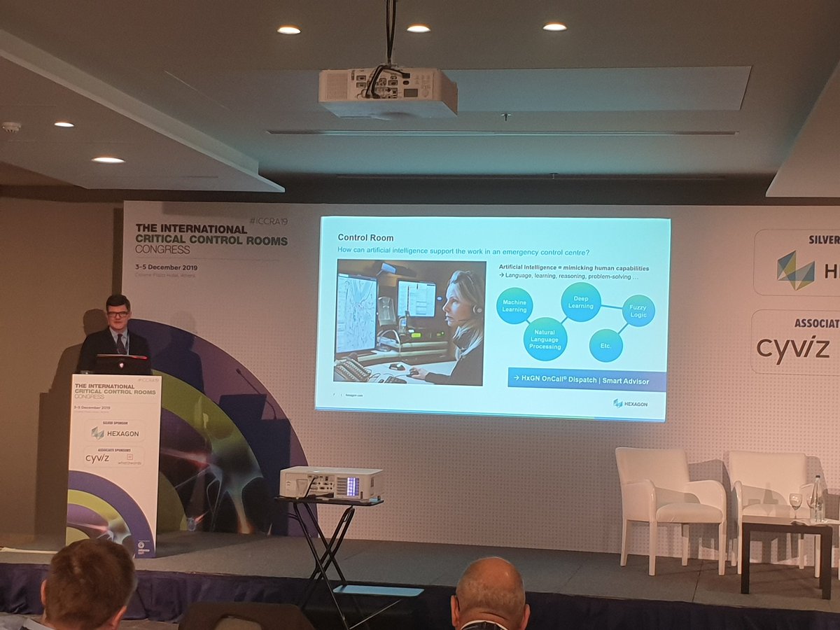 Nick Chorley from our silver sponsor @HexagonSI discussing #AI and #MachineLearning in control rooms. #ICCRA19