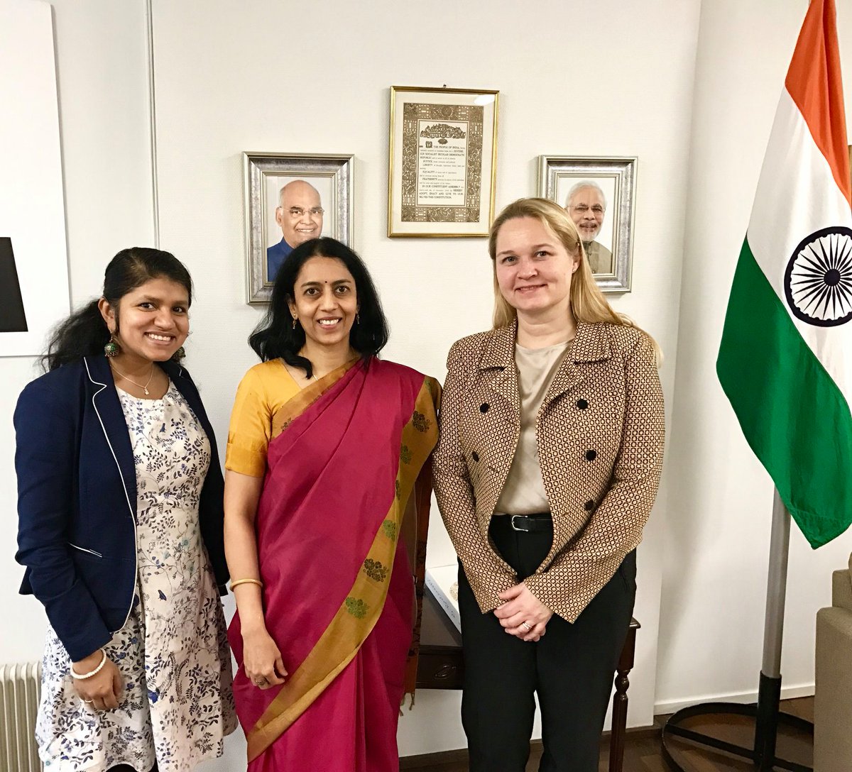 MerieJoseph's tweet photo. It was a pleasure to meet  Ambassador of India to Finland, Her Excellency Vani Rao with @gland_marketta  and discuss opportunities for collaborations. #MakeTechInclusive #untilFinland https://t.co/wzv4lZWSRa