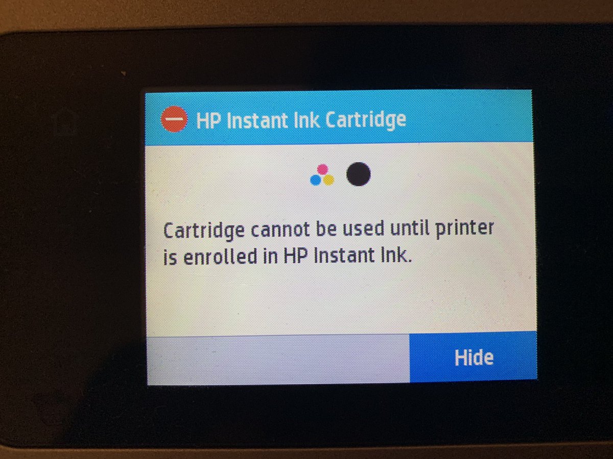 cartridge cannot be used until enrolled in instant ink