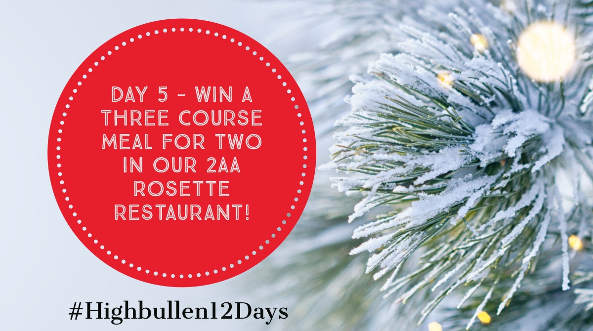 Highbullen's tweet photo. On the 5th day of Xmas we’re giving away a 3-course meal for 2 in our fine dining restaurant! To enter follow us &amp; like &amp; RT this post using #Highbullen12days. For 2 more entries see our Facebook &amp; Instagram. This #competition closes at 23:59 on 09.12.19. T&amp;Cs apply. 
#12daysof https://t.co/zGf3cBRNB4