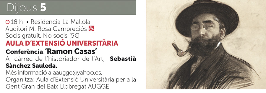 ajesplugues's tweet photo. 📌 Avui, a l'#Agenda d'#Esplugues:
👉 Conferència. 'Ramon Casas', amb l'historiador de l'art Sebastià Sánchez Sauleda. #AUGGE
➕informació ⬇️⬇️⬇️ https://t.co/mAOi5hY1M3