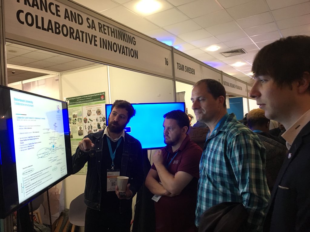 BecueMathieu's tweet photo. Great meeting between @InnovUS_TTO and @PViainno on technology intelligence methods on the @FrenchEmbassyZA booth at the #ibsfsa2019  #innovation #science #cooperation @CNRSinSthAfrica https://t.co/VzLSIkJhVz