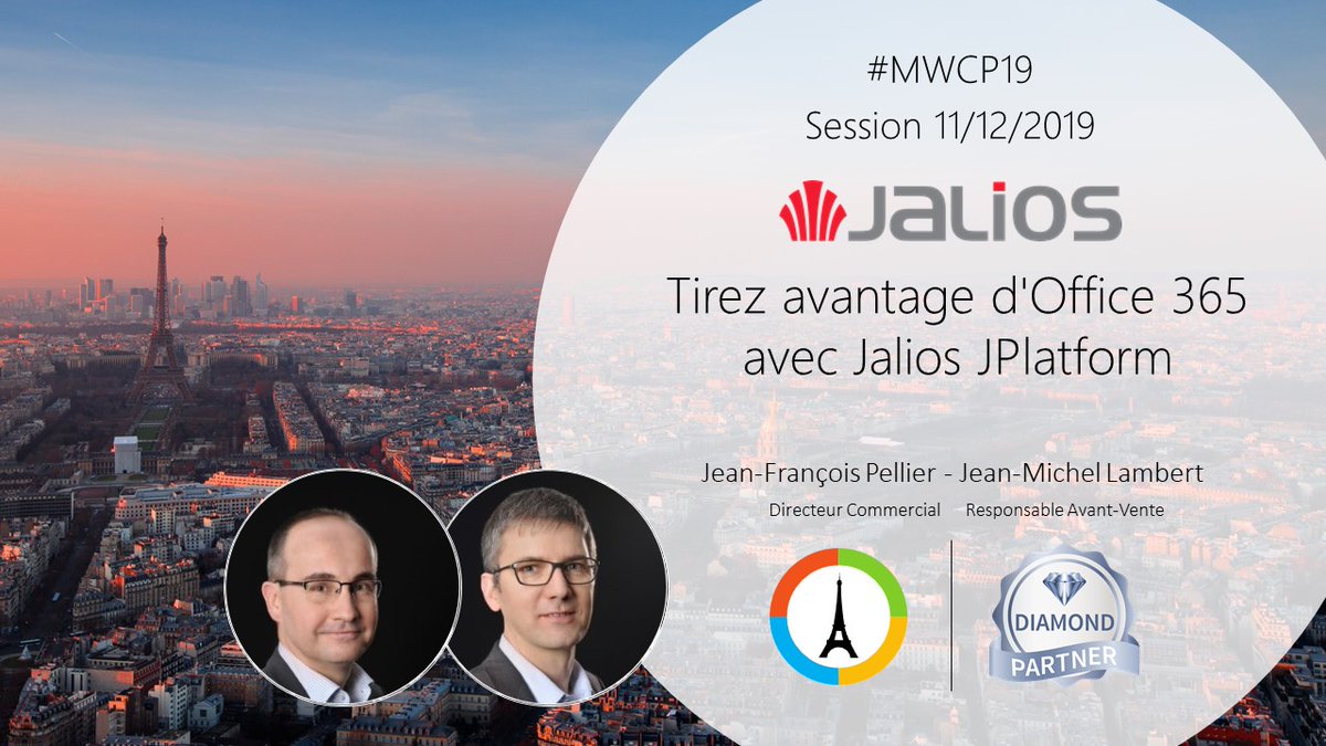 mwcparis's tweet photo. @Jalios 🇫🇷 Jean-François Pellier et Jean-Michel Lambert @Jalios  

Présenteront comment

Tirer avantage d' #Office365 avec #Jalios #JPlatform

Détails : https://t.co/wpHaWq17ev

#MWCP19 https://t.co/i8hhSEBXql