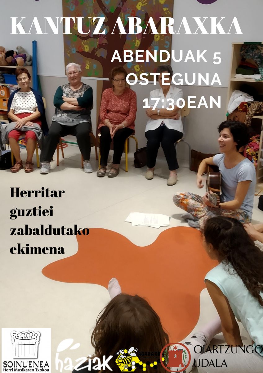 🎶 Adin desberdinetako herritarrak elkarrekin kantari.
 Zatoz gaur #Abaraxka ludotekara!!

<a href="/soinuenea/">Soinuenea Fundazioa</a> <a href="/AbaraxkaLudote/">abaraxka ludoteka</a>