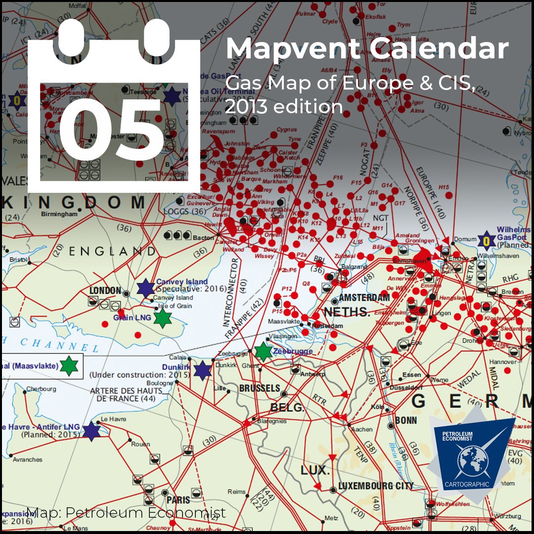 PEMaps1's tweet photo. Day 5 of the PE Maps #MapventCalendar takes us back to the Gas Map of Europe & the CIS from 2013 with our map partner Statoil now @Equinor https://t.co/e2uVjZt59T #30DayMapChallenge #Europe #Insfrastructure #Gas #LNG https://t.co/bMrLBil904