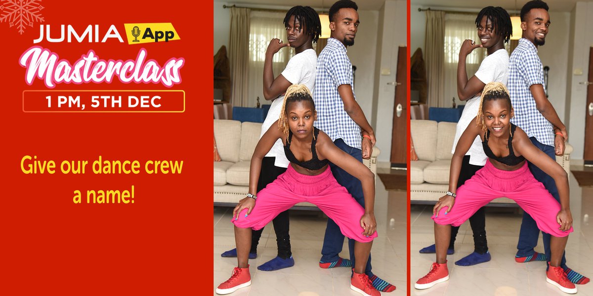 JumiaKenya's tweet photo. Hii dance crew mnaweza ipea jina gani . 

The most interesting name wins @Xiaomi_Kenya Earphones. 

Live Link => https://t.co/3QzuUyMJnj 

SHARE 

#MyMasterclassMoves https://t.co/4AWYqOKaJb