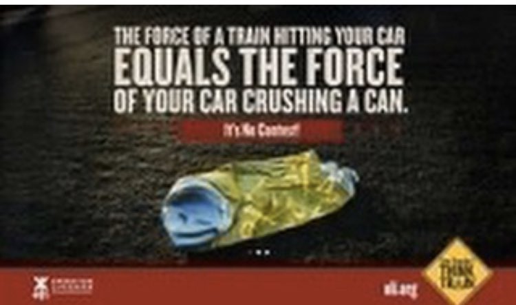 CAOpLifeSaver's tweet photo. Trains can’t swerve Trains cannot stop quickly, it can take up to a mile or more to stop a train. By the time a locomotive engineer sees a person or a vehicle on the tracks it’s too late to stop the train. Never try to beat a train! #NotWorthRiskingYourLife #PracticeRailSafety https://t.co/iBixeBvC6t