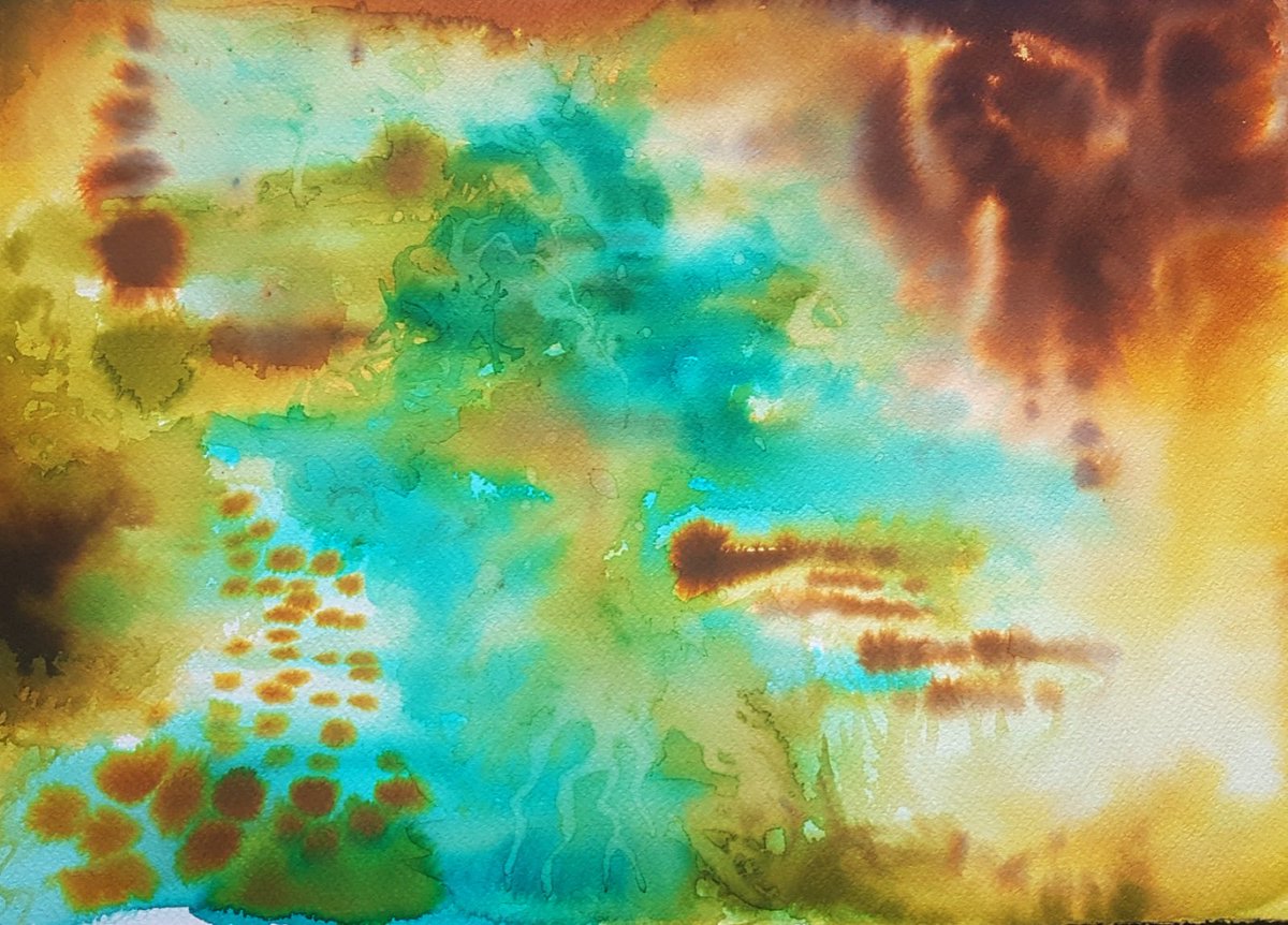 Magda_Tudor's tweet photo. Abstract watercolour. Love this combination of colours. #mywatercolour #painting #art #play #tobaccobrown #turquoise #andallinbetween https://t.co/l8dZtjw7sw