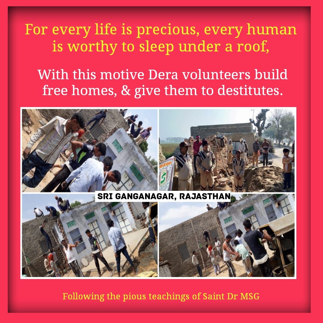 Sainiz5's tweet photo. #HomesForHomeless
Dera followers turn out in large numbers to help in this initiative. Not only that, landless person also receive a gift of land on which their homes are constructed. https://t.co/A0MPOxuXMK