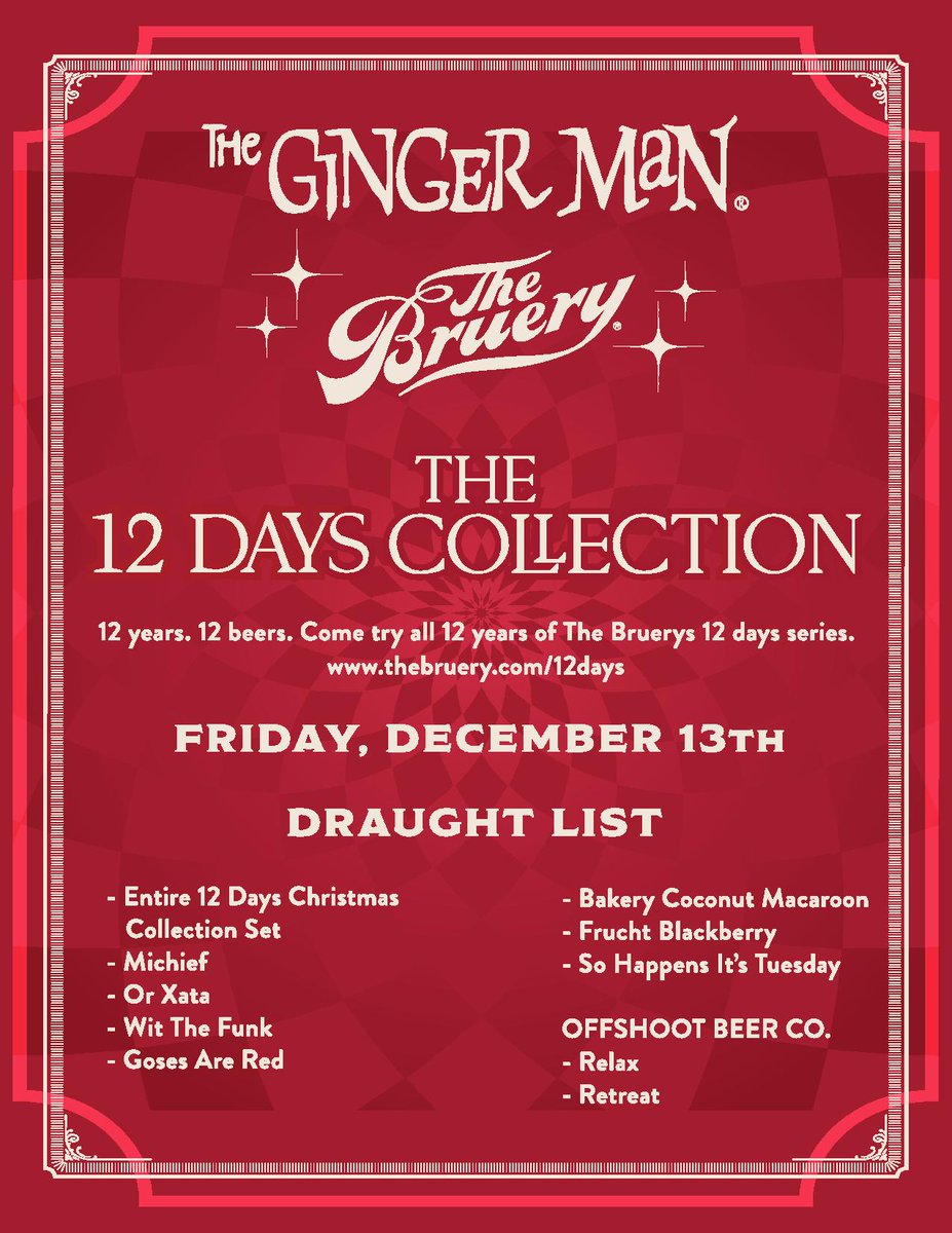 The Ginger Man NYC (@thegingermannyc) on Twitter photo All <a href="/TheBruery/">The Bruery®</a> 12 Days of Christmas ON TAP!?!?!? Be there or get coal in your stocking! #12daysofChristmas #CraftBeer #TheBruery All <a href="/TheBruery/">The Bruery®</a> 12 Days of Christmas ON TAP!?!?!? Be there or get coal in your stocking! #12daysofChristmas #CraftBeer #TheBruery