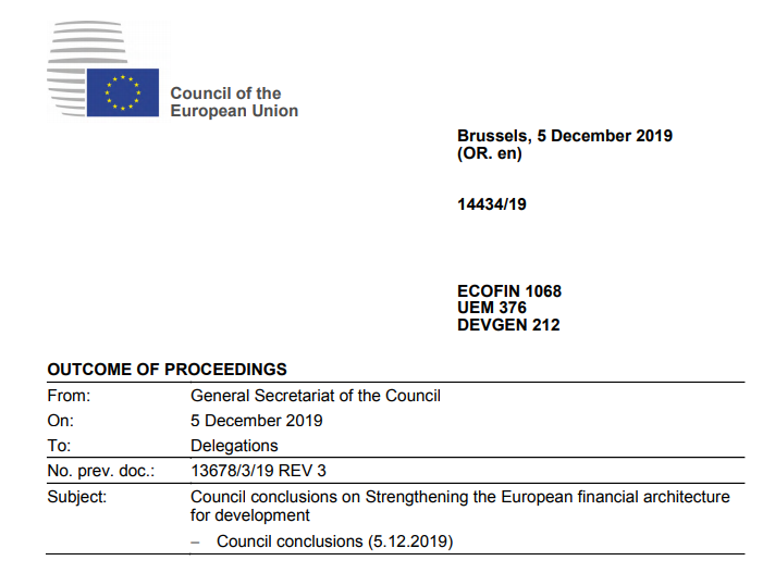 Happy to read <a href="/EUCouncil/">EU Council</a> conclusions on #FinancialArchitecture for #development. This serves European #developmentfinance well: support for the recommended ST measures &amp; steps toward serious reflection on institutional reform next year!

data.consilium.europa.eu/doc/document/S…

#EDFInetwork