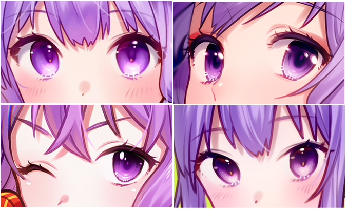yuzuki yukari purple eyes purple hair one eye closed looking at viewer multiple girls blush close-up  illustration images