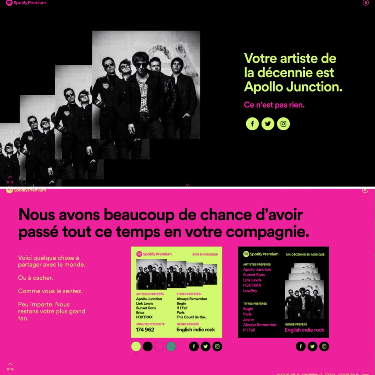 SylvieRapiteau's tweet photo. Quand @spotifyfrance fait ton bilan musical / When @Spotify do my wrapped
Artist of the year without surprise and artist of the decade too @ApolloJunction ❤️
@linklewismusic @SunsetSons @EricaBand10 are there too😍
And #Foxtrax and #Lewrey are there even if the bands had split https://t.co/AoBXnOp0j3