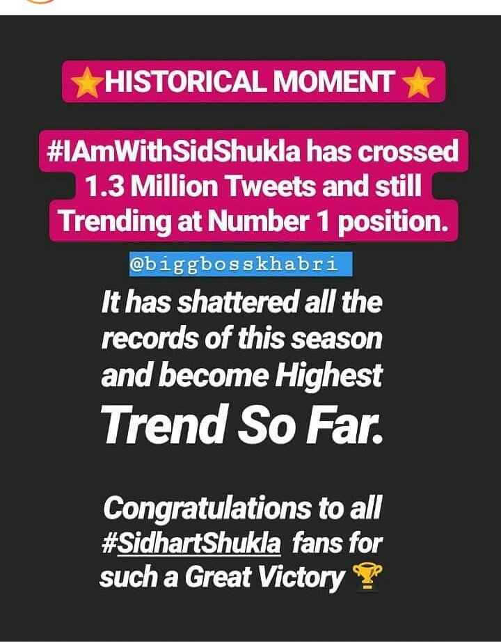 AmSidharth's tweet image. Congratulations to all of you guys 🏆 
#IAmWithSidShukla 
#KeepGoingSidShukla 
@BiggBoss