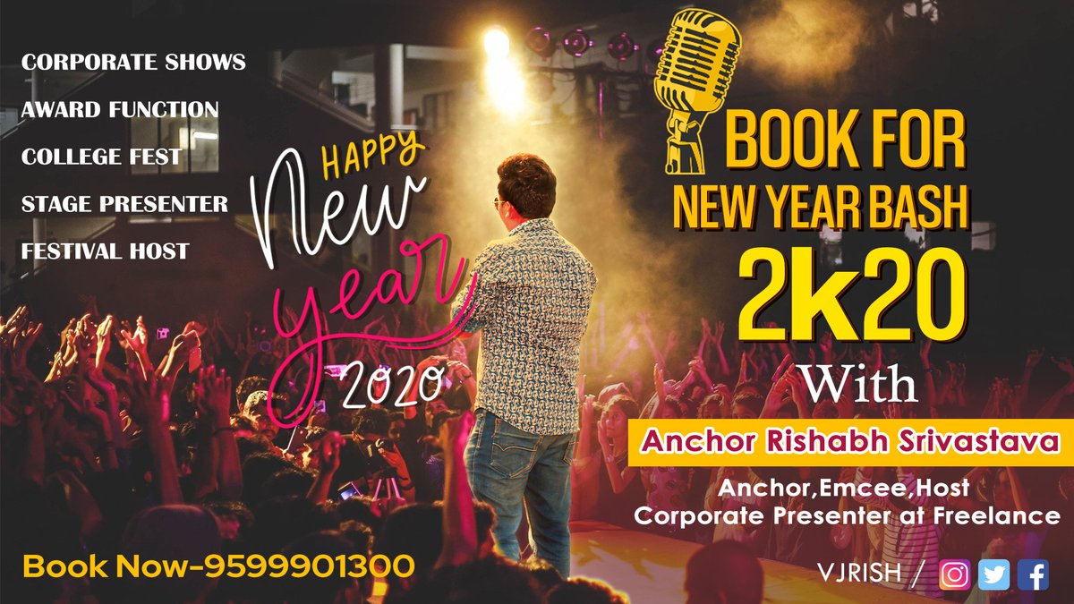 VjRISH's tweet image. Enjoy your New Year Eve&apos;s party with Anchor Rishabh Srivastava and have a blast. Book now to make your party more fun-filled and rememberable.
#anchorrishabhsrivastava #anchorrishabh #anchor #vjrish #vj #host #emcee #corporatepresenter