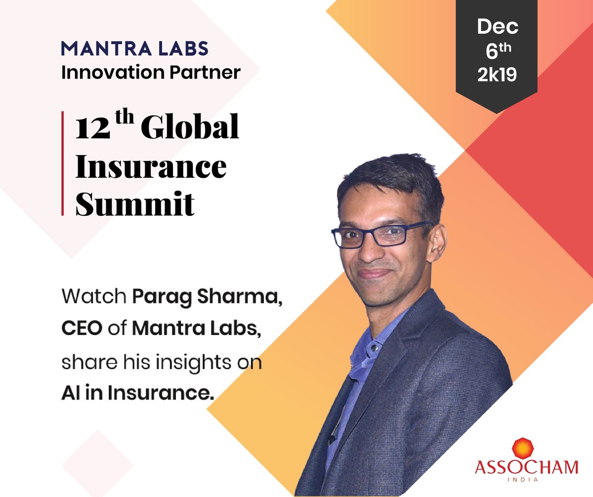 Mantra_Labs's tweet photo. Stay tuned to watch Parag Sharma, CEO of Mantra Labs share his insights on #AI in #insurance.

#Assocham #Countdown #artificialintelligence #Flowmagic #Mumbai #GlobalInsuranceSummit #CEO #entreprenure #conference 
#InsuranceSummit  #innovationpartner #innovation #Mantra_Labs https://t.co/v2xX1GjdJG