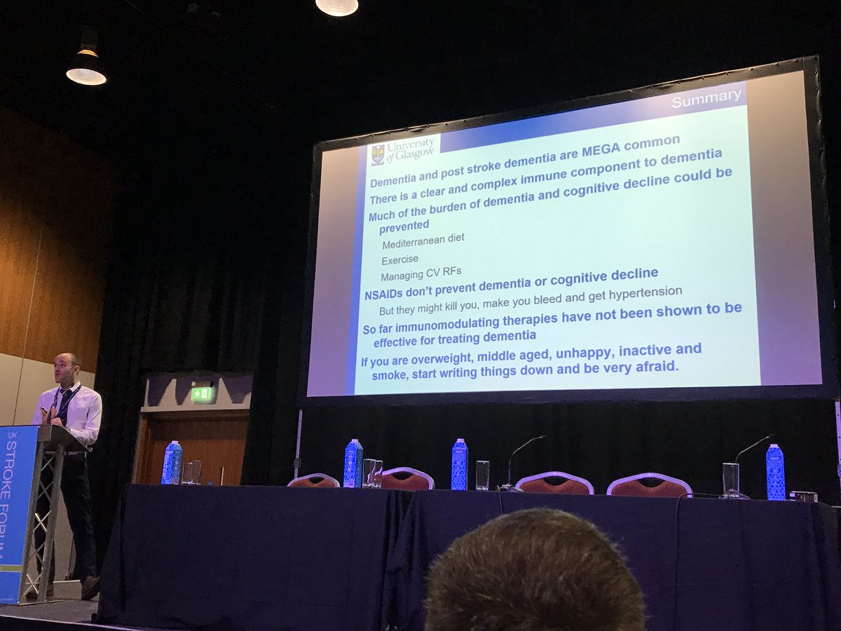 DrAlanCameron's tweet photo. Amazing talk by Prof Jesse Dawson on stroke, cognition and inflammation @ #UKSF19! Looking forward to hearing more great talks from Prof Dawson speaking at #ESOWSO2020! https://t.co/kRJJOqZJpq