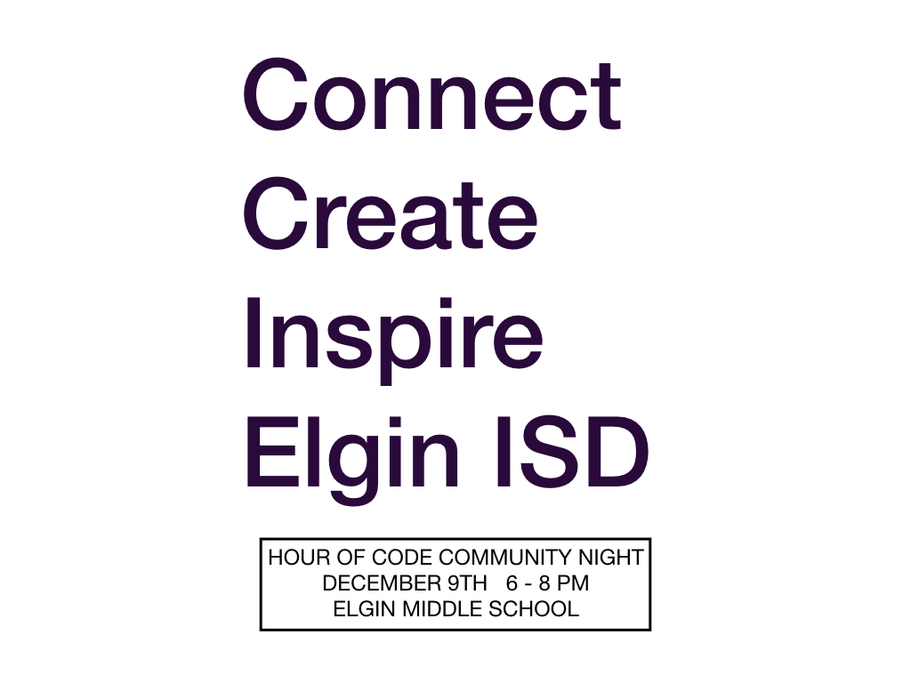ElginISD_Learns's tweet photo. Join the #HourofCode Community Night @ElginISD_EMS 6-8PM 12/9. Parents &amp; Students explore coding and creativity! Check out https://t.co/NJR6v3oMPE #OTOTOF #ElginLearns @ElginSupt @ELGINISD_NEIDIG @ELGINISD_EHS @ELGINISD_EE @ELGINISD_BTW @ELGINISD_PHS @ElginAcademics https://t.co/GUYAbOIOCK