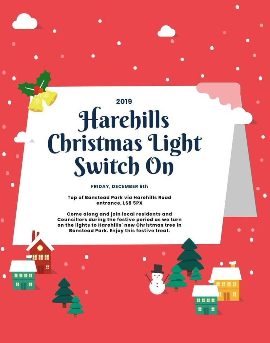🎄Harehills Christmas Light Switch on is happening tomorrow evening at 6pm. Come along and join local residents and councillors as we turn on the lights on our new Christmas tree in Banstead Park. There will also be mince pies 🤩 💥