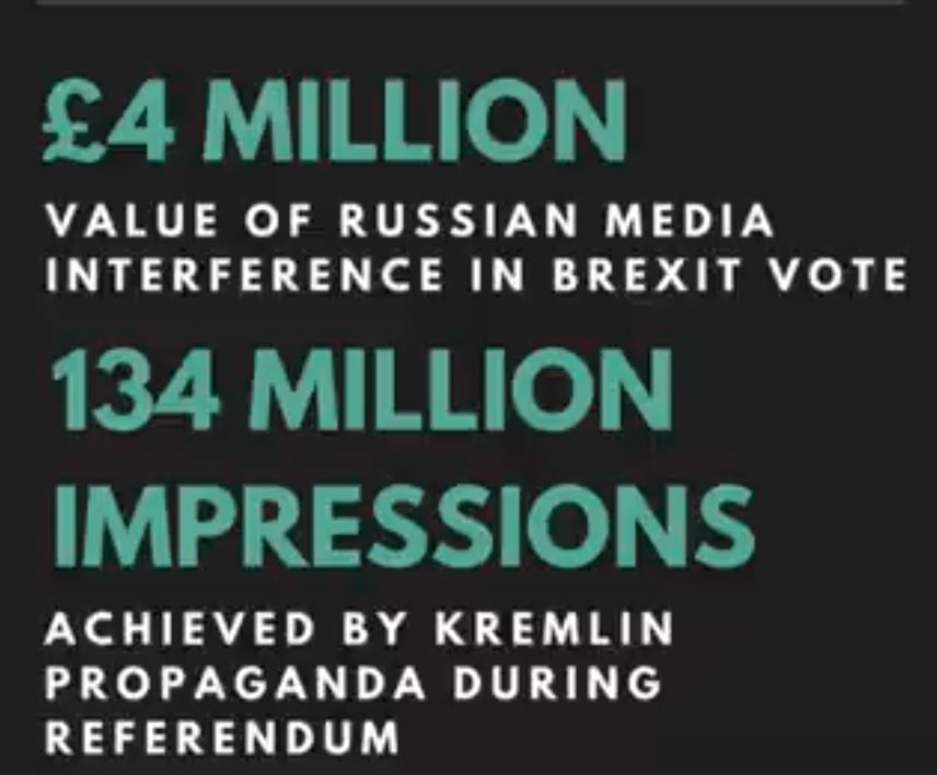 UK according to Putin - Russian interference in Brexit - scale of Russian State media interference & social media disinformation campaigning significant according to new report by  http://89up.org 