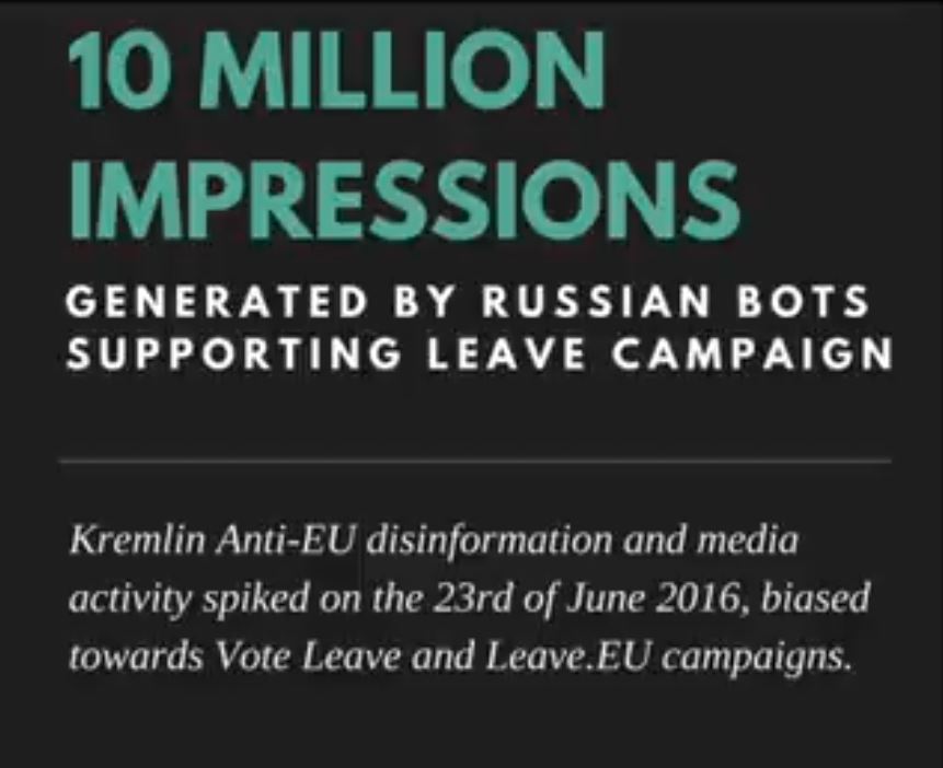 UK according to Putin - Russian interference in Brexit - scale of Russian State media interference & social media disinformation campaigning significant according to new report by  http://89up.org 