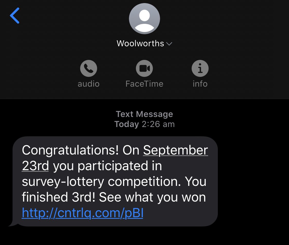 Big_deathlock's tweet photo. Hey @woolworths , got a random text today, is this scammers? https://t.co/ID4rHKhgqU